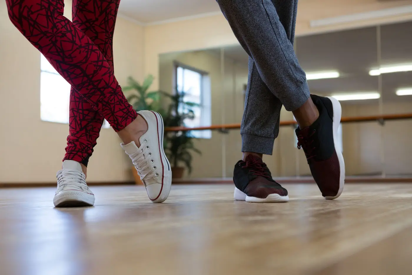 Dancers' feet posed in a dance studio